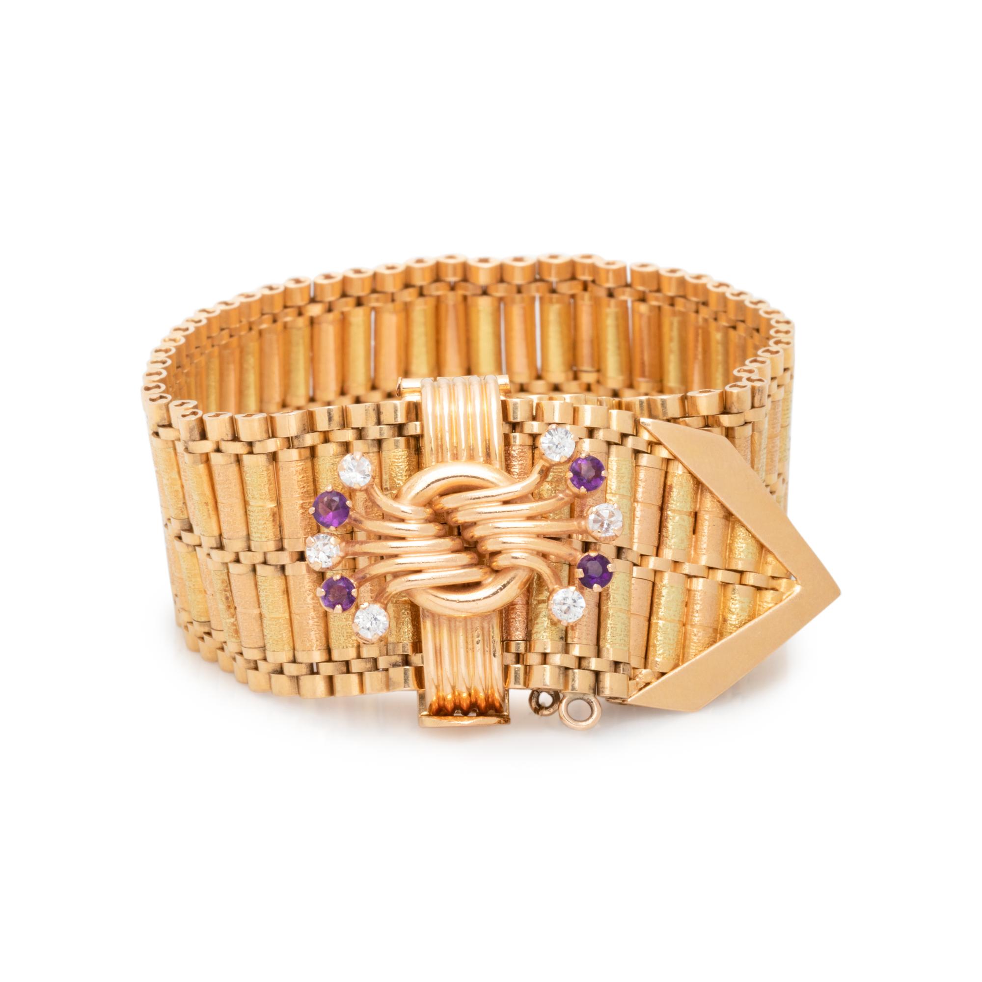 BICOLOR GOLD, AMETHYST AND COLORLESS SAPPHIRE BRACELET