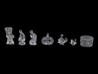A Collection of Seven Lalique Glass Articles Height of tallest figure 5 1/2 inches.
