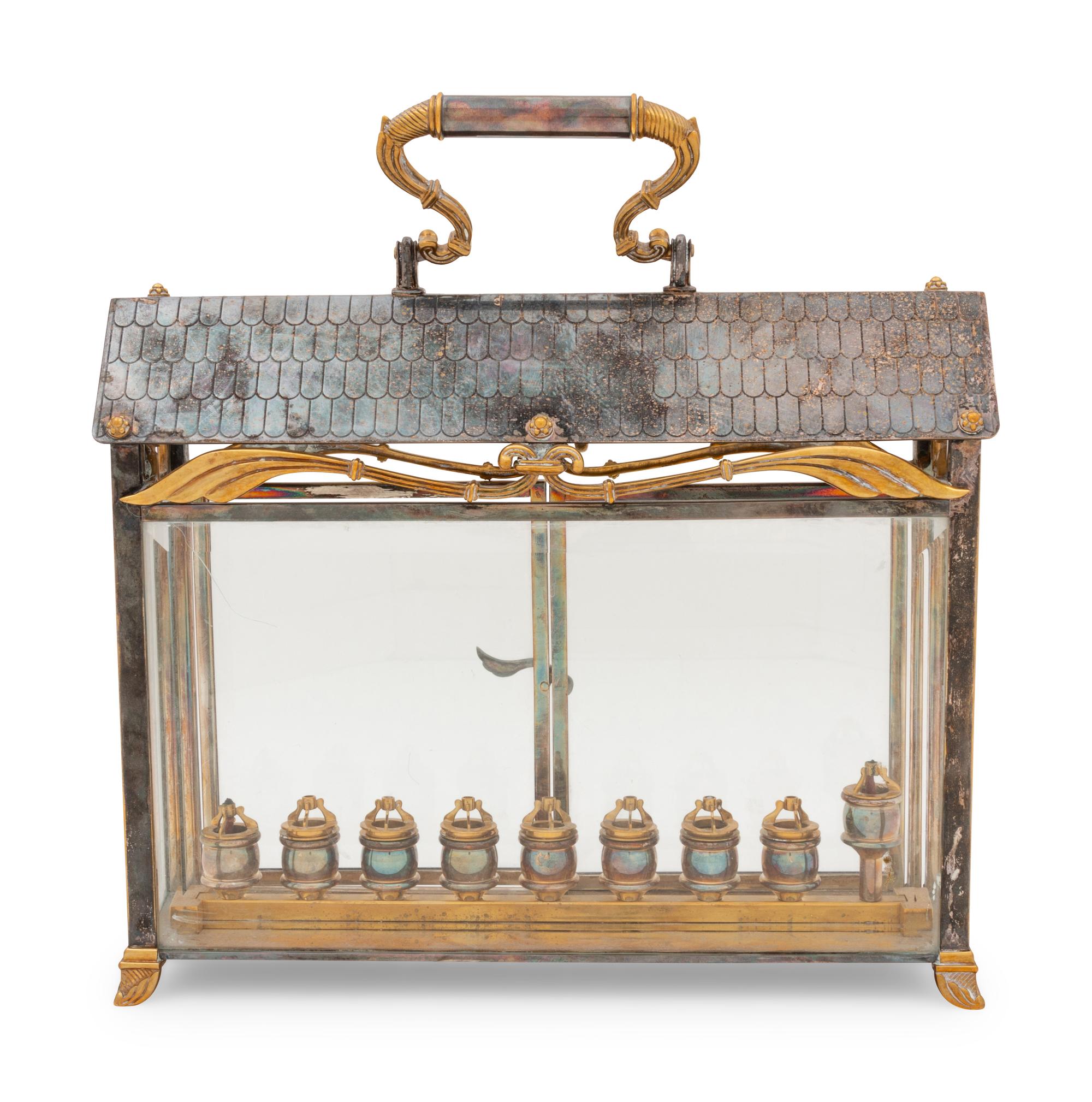 A Yossi Swed Silver, Silver-Gilt and Glass Menorah