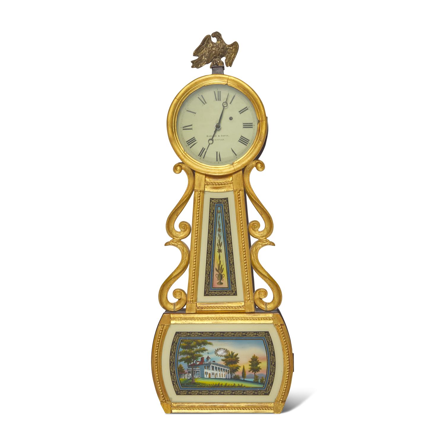 A Federal Giltwood and Eglomise Banjo Clock