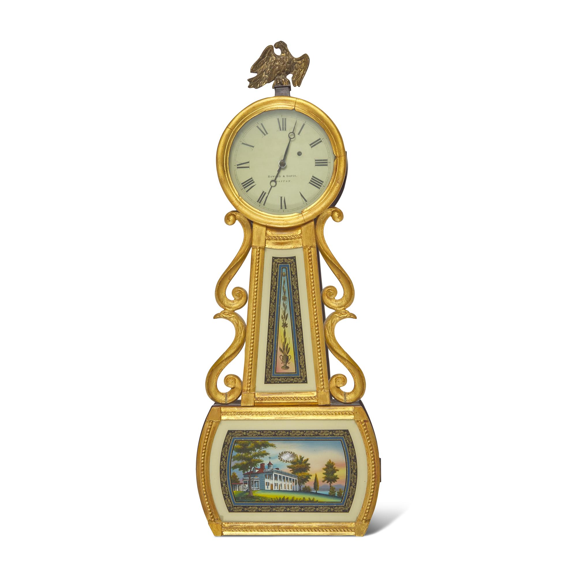 A Federal Giltwood and Eglomise Banjo Clock