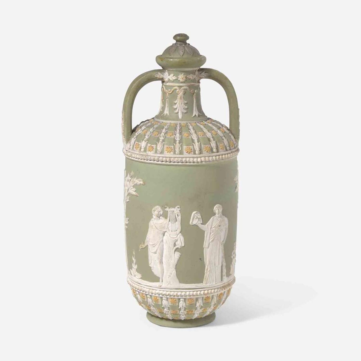 A Wedgwood jasper dip tricolor diceware covered vase 19th century