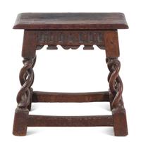 A William and Mary Pierced Spiral Twist Carved Oak Stool