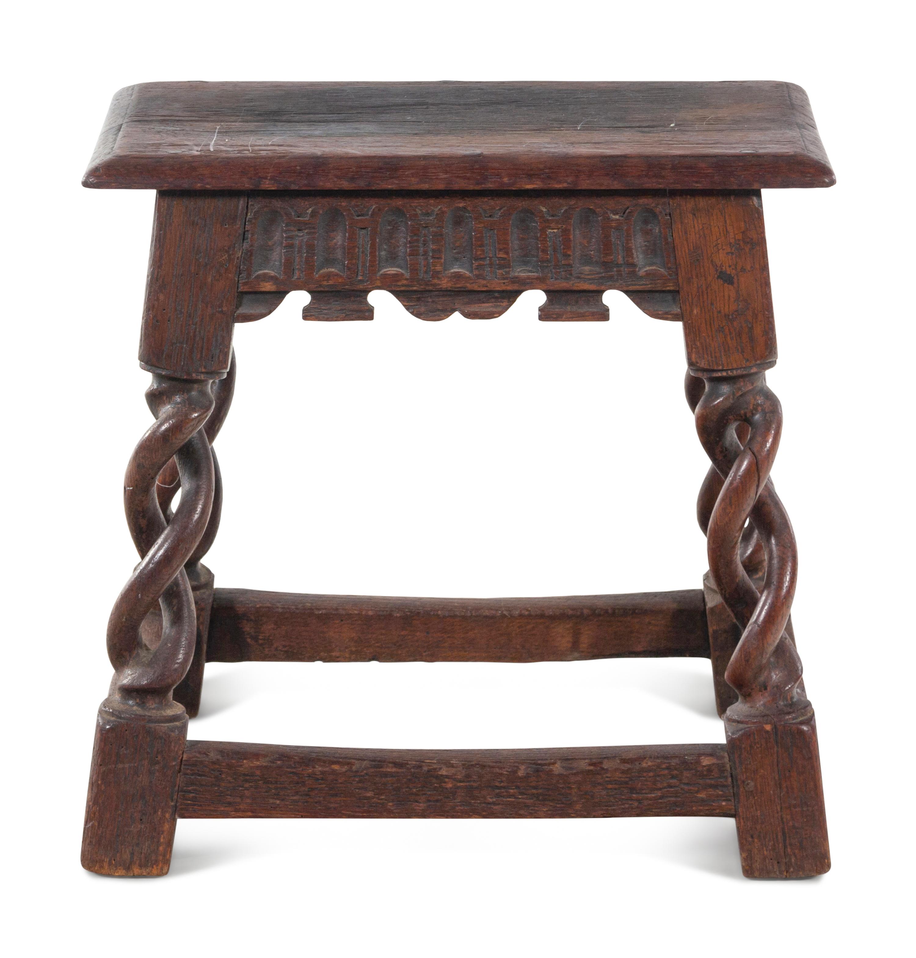 A William and Mary Pierced Spiral Twist Carved Oak Stool
