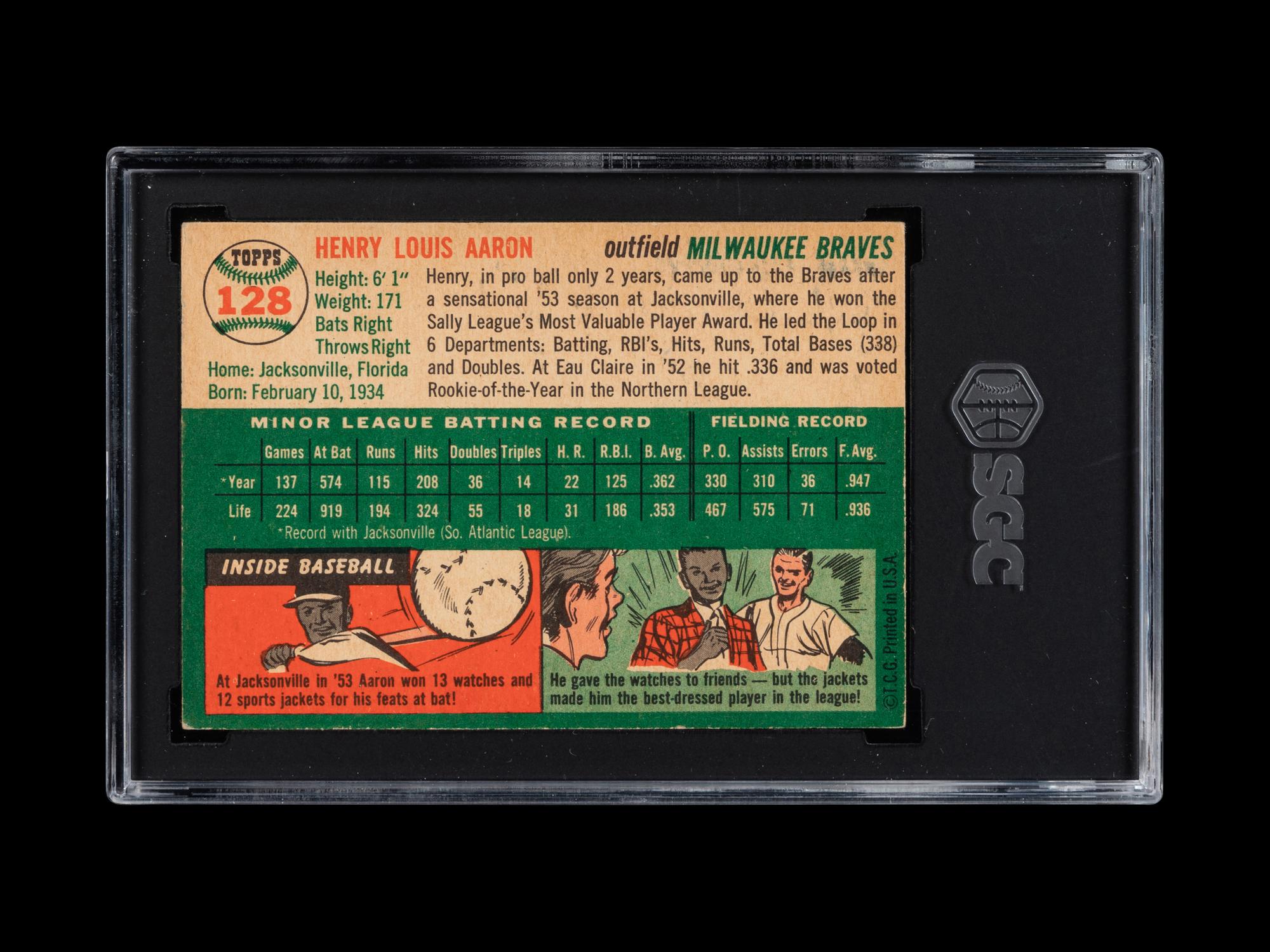 A 1954 Topps Hank Aaron Rookie Baseball Card No. 128 (SGC 4.5 VG/EX+)
