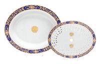 A Chinese Export Porcelain Mazarine Platter and Strainer Width 17 1/8 inches.