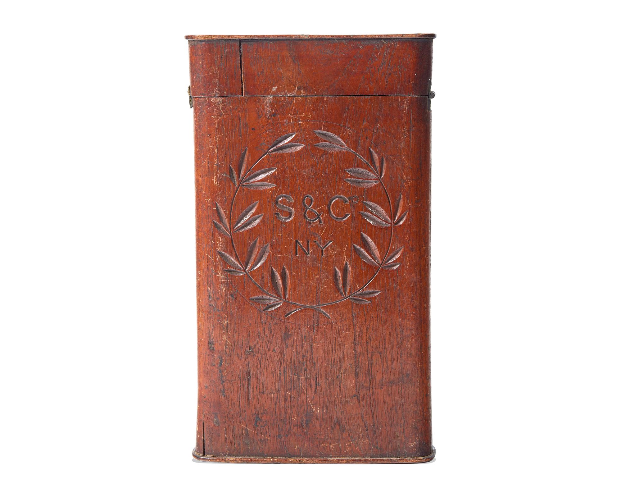 A China Trade Carved Teak Chart or Agent Box For The Ship Wizard Of New York