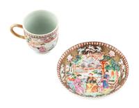 A Chinese Export Famille Rose Porcelain 'Mandarin' Cup and Saucer