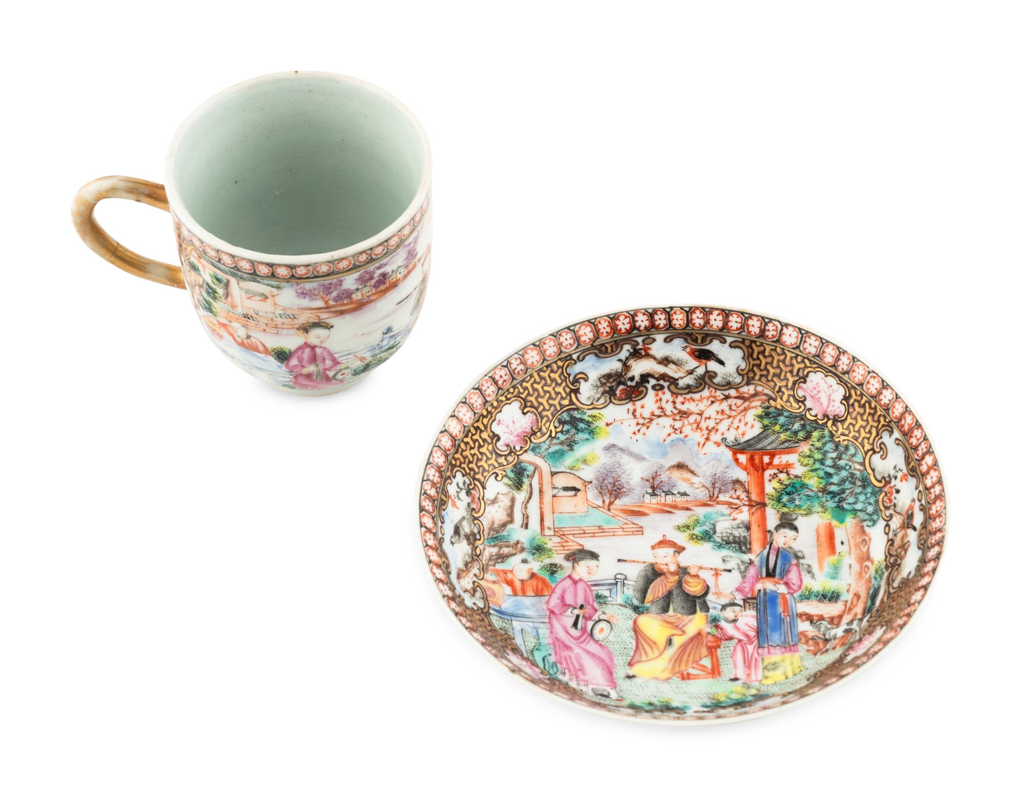 A Chinese Export Famille Rose Porcelain 'Mandarin' Cup and Saucer