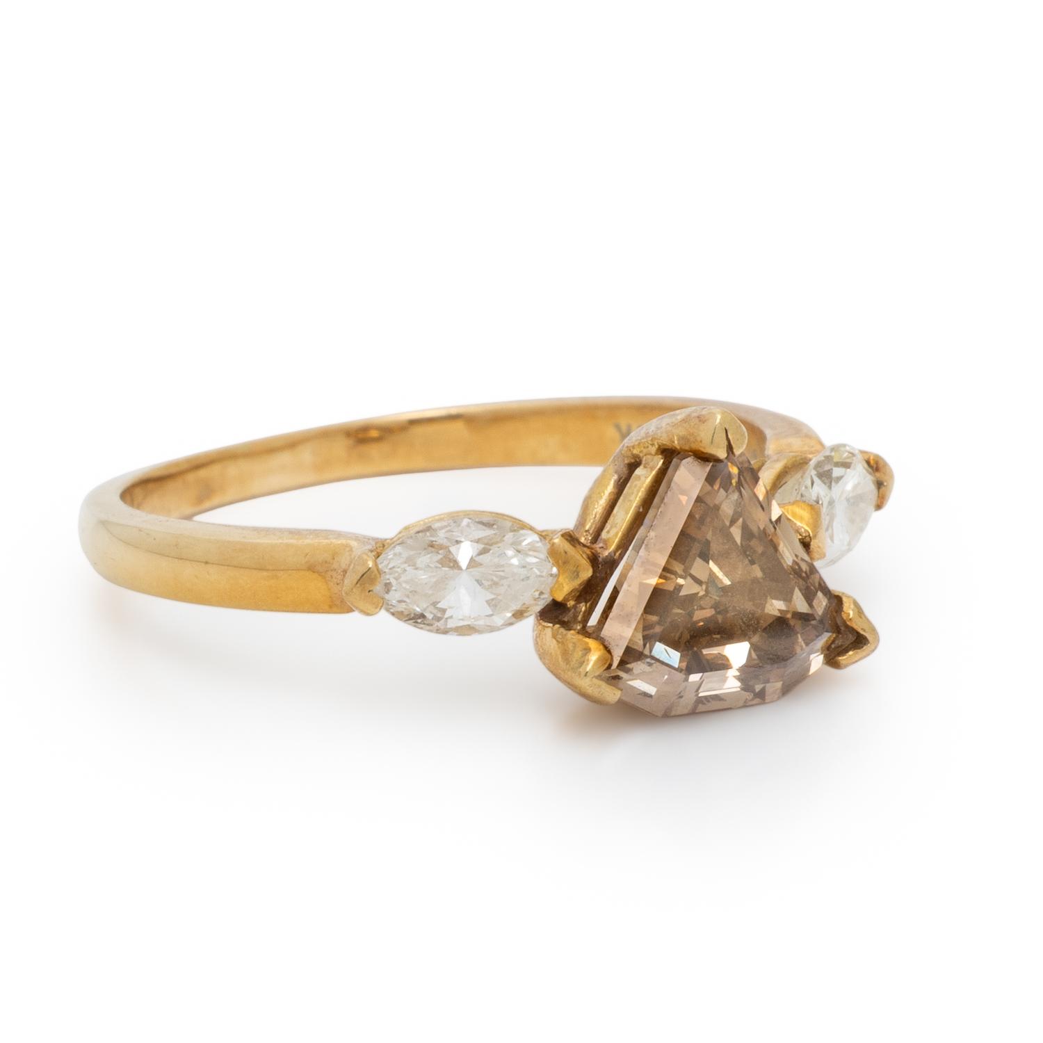 FANCY BROWN DIAMOND, DIAMOND, AND YELLOW GOLD RING