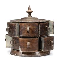 A Pressed Sheet Tin Twelve-Drawer Sewing Chest