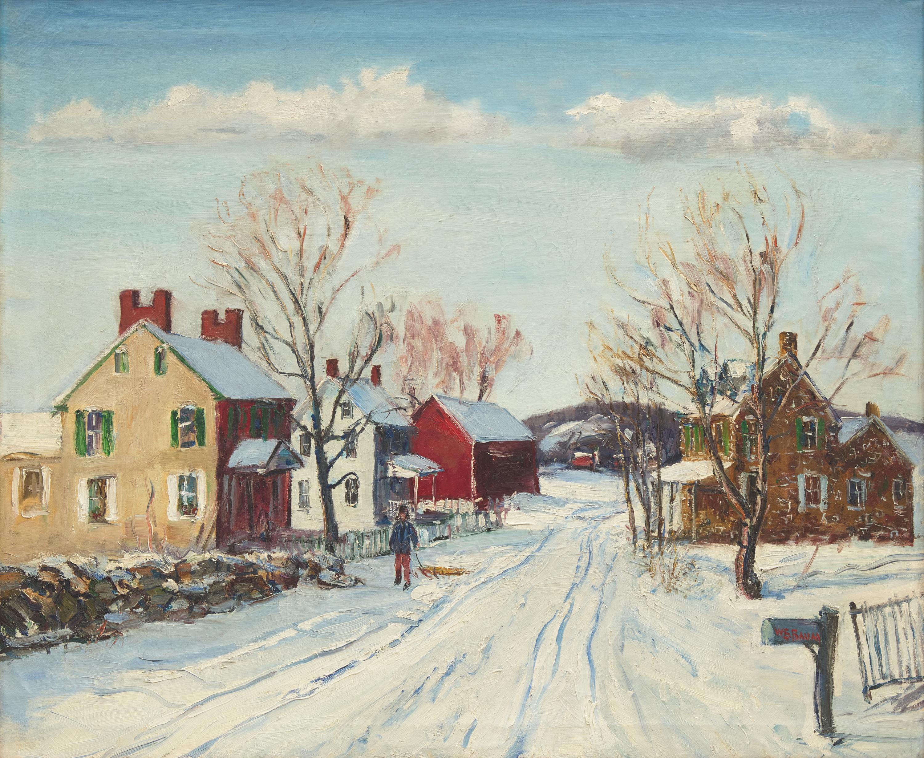 Walter Emerson Baum (American, 1884-1956) — Sledding in Winter, 1946
