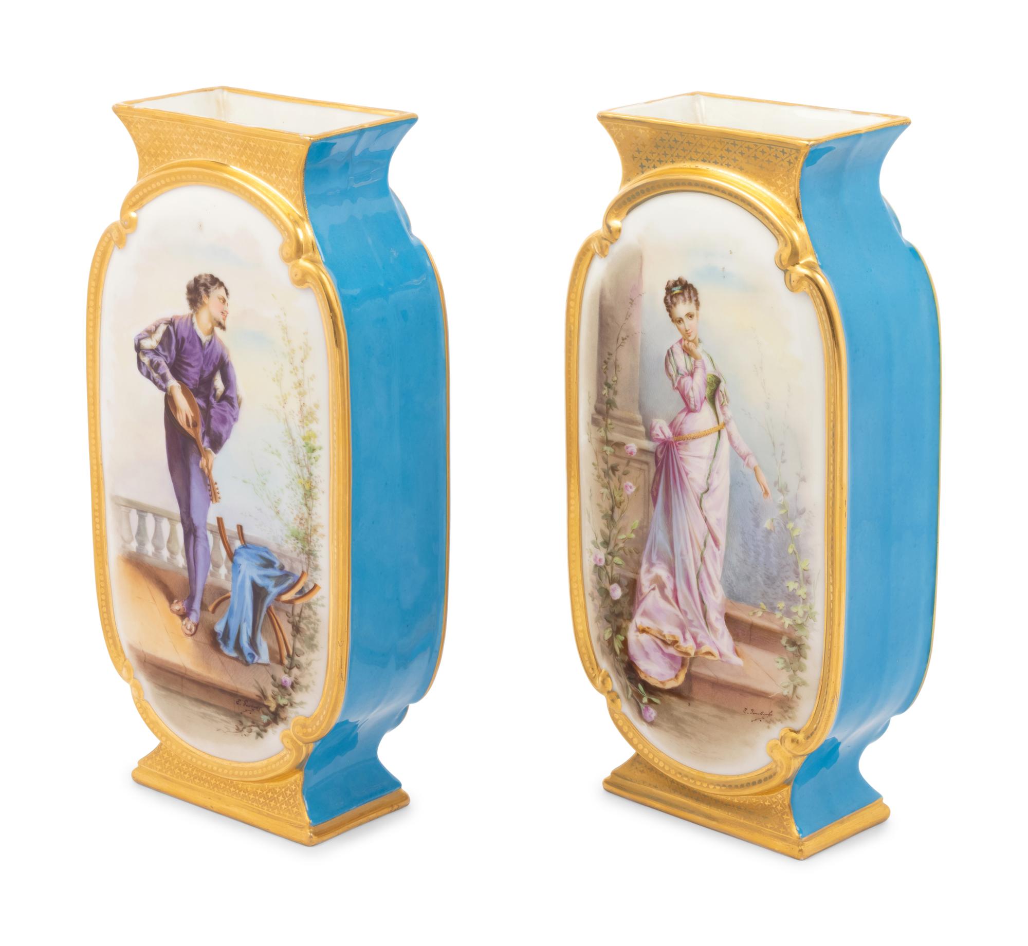 A Pair of French Painted Porcelain Vases