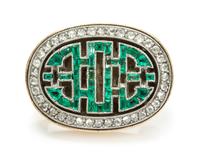 A Platinum Topped Gold, Emerald and Diamond Pin, 4.70 dwts.