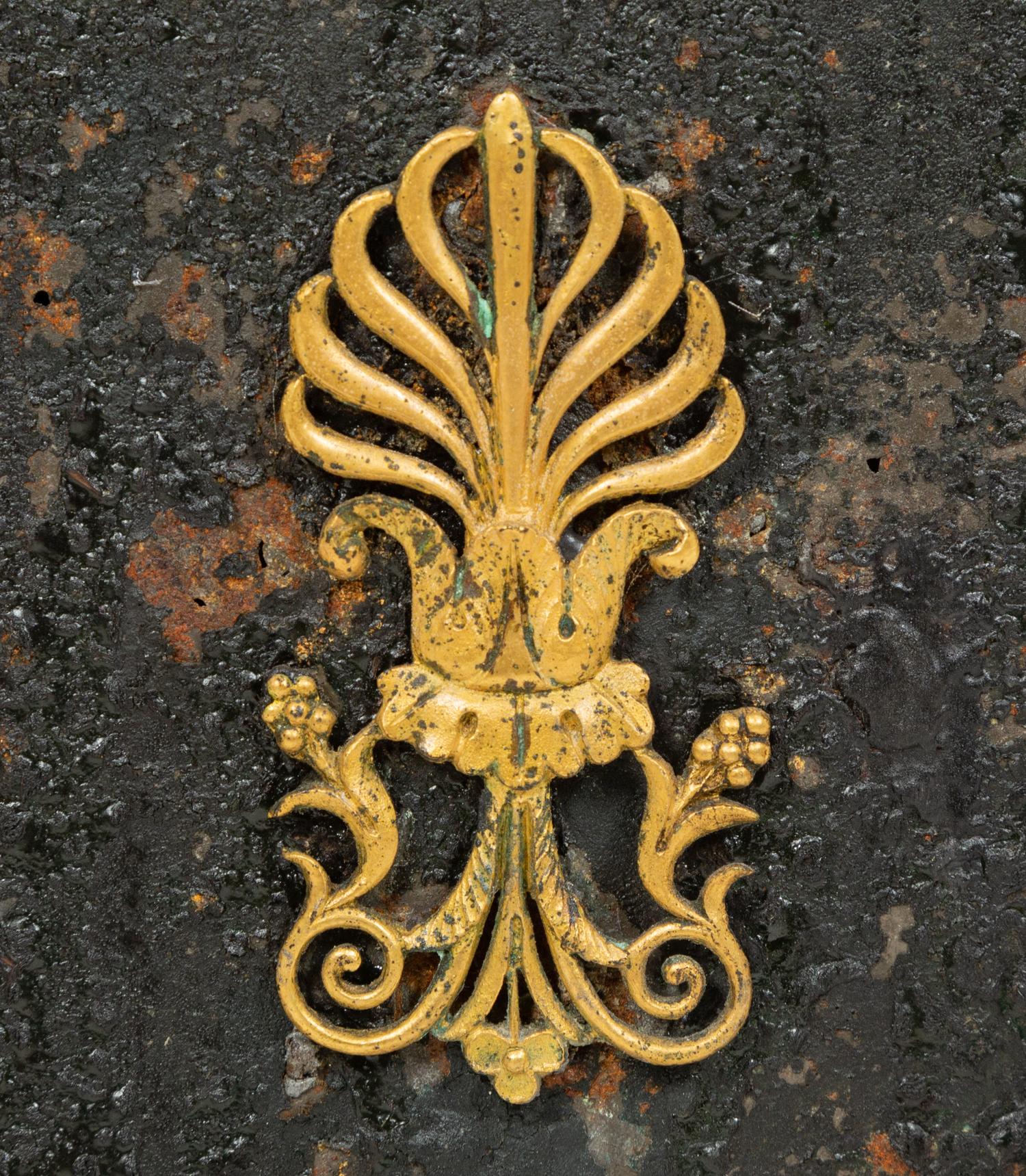 A Pair of Regency Gilt Metal Mounted Tole Vases