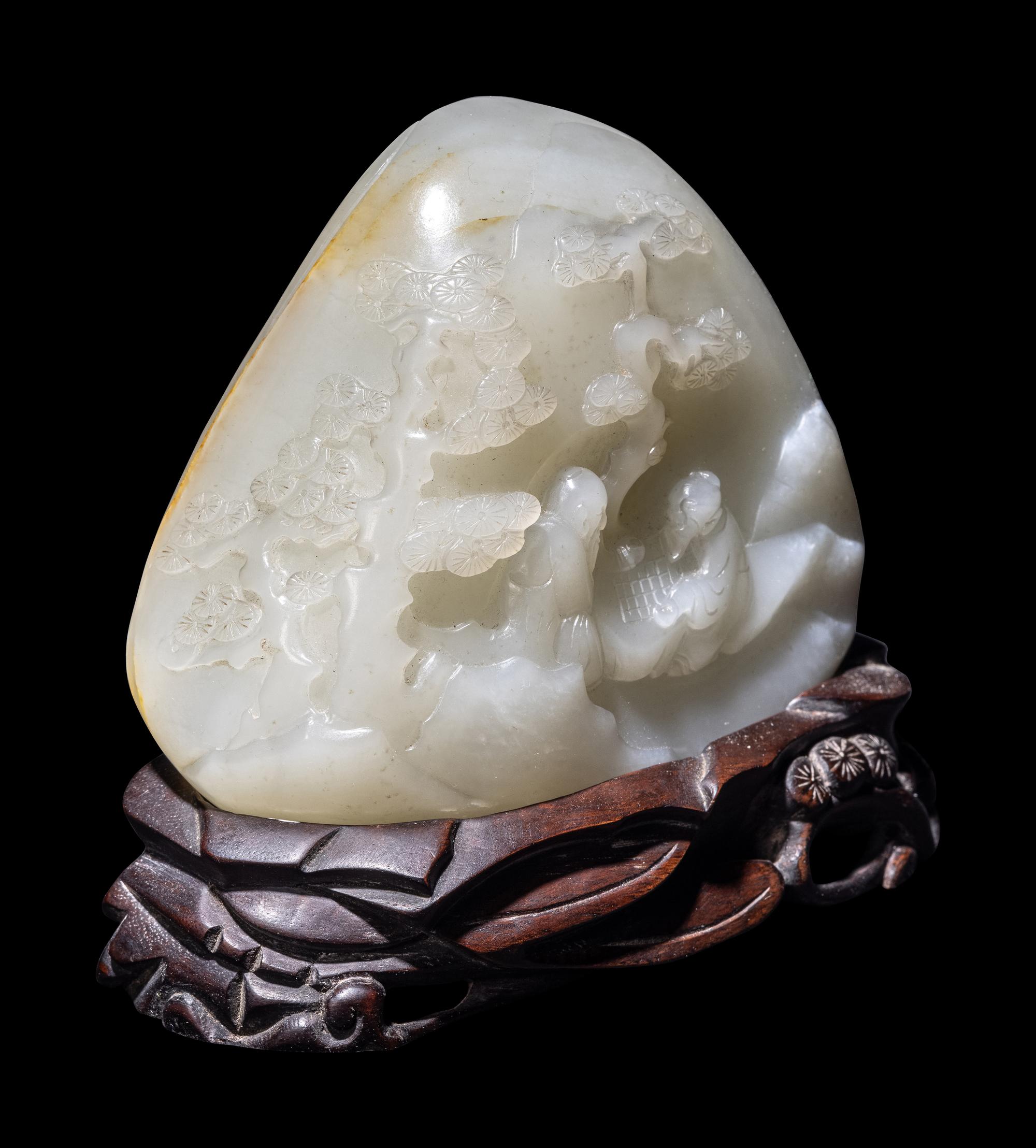 A Chinese Russet and Pale Celadon Jade Boulder