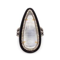 MOONSTONE, DIAMOND AND ONYX RING
