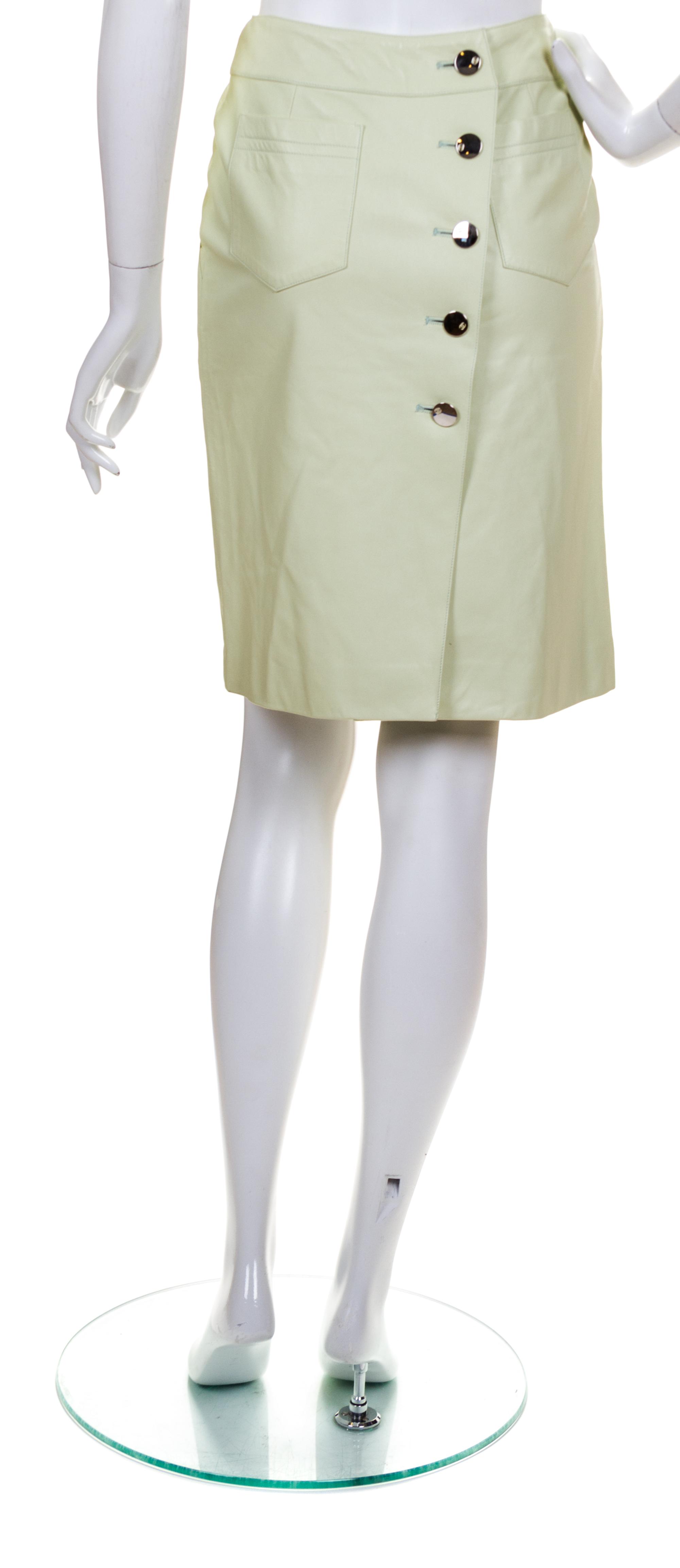 A Chanel Pale Green Leather Skirt, Size 34.