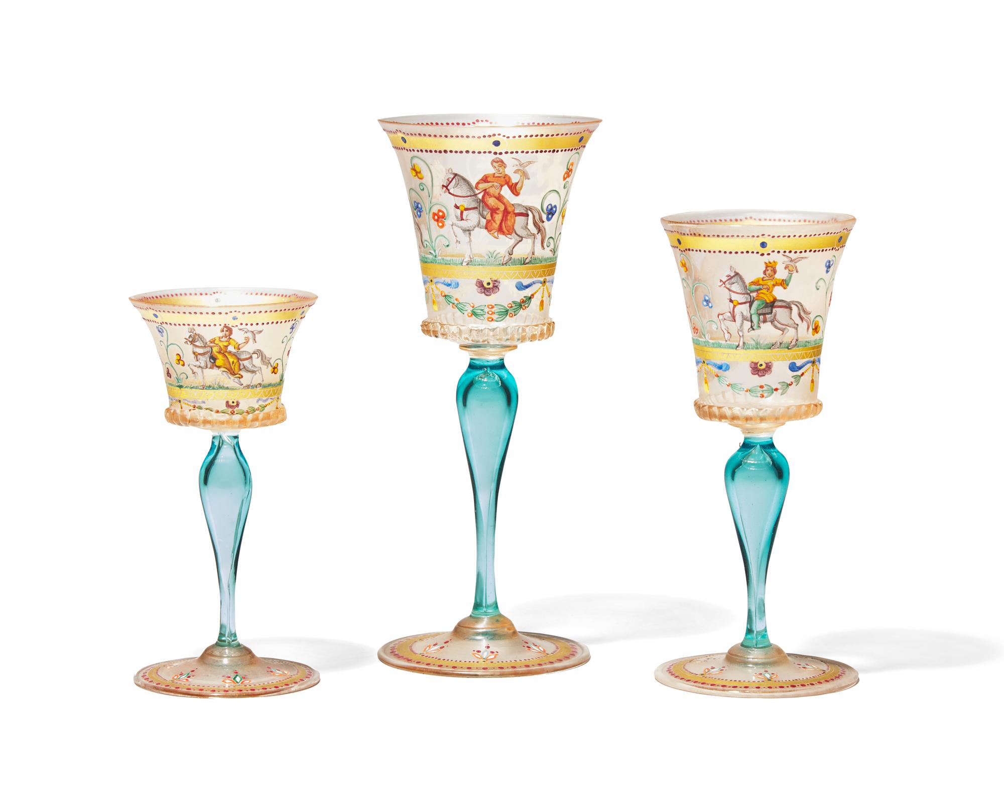 An Extensive Venetian Enameled Glass Table Service