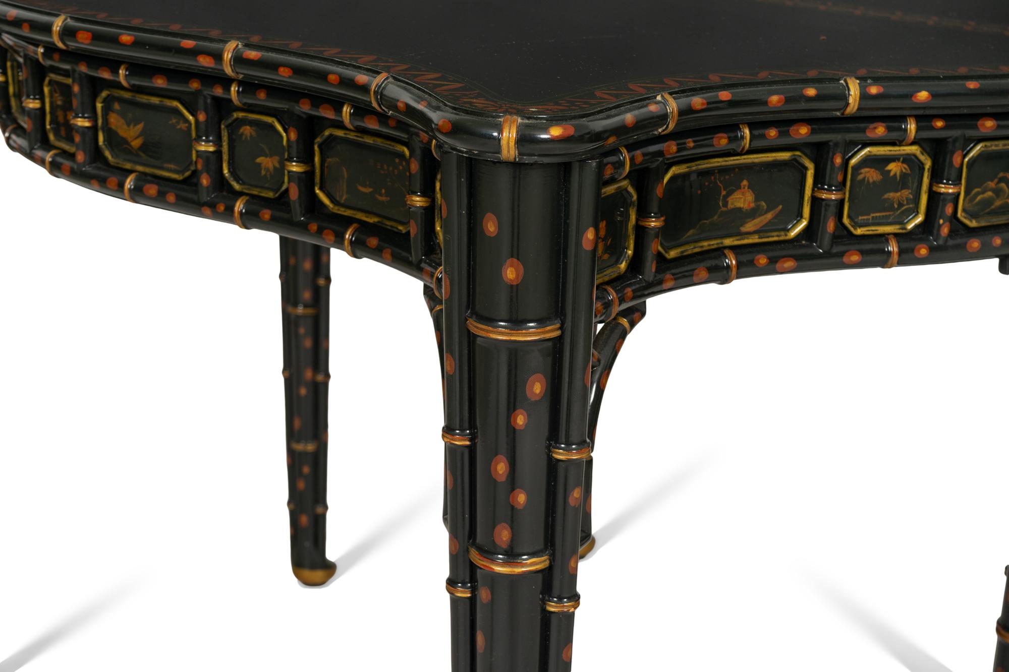 A Baker Furniture Gilt Decorated Chinoiserie Gate-Leg Game Table