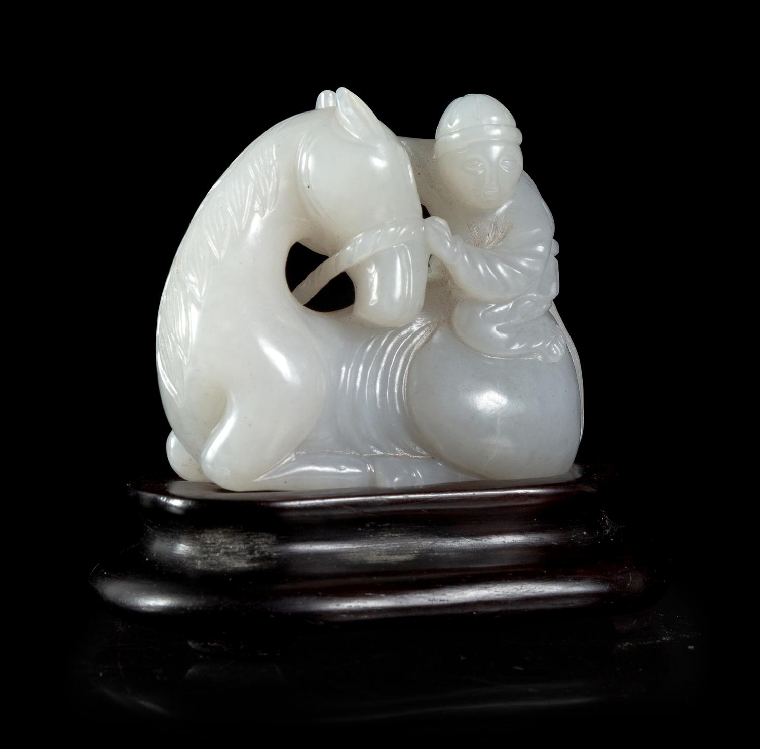 A Pale Grey Jade ‘Horse and Groom’ Group