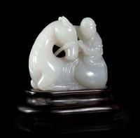 A Pale Grey Jade ‘Horse and Groom’ Group
