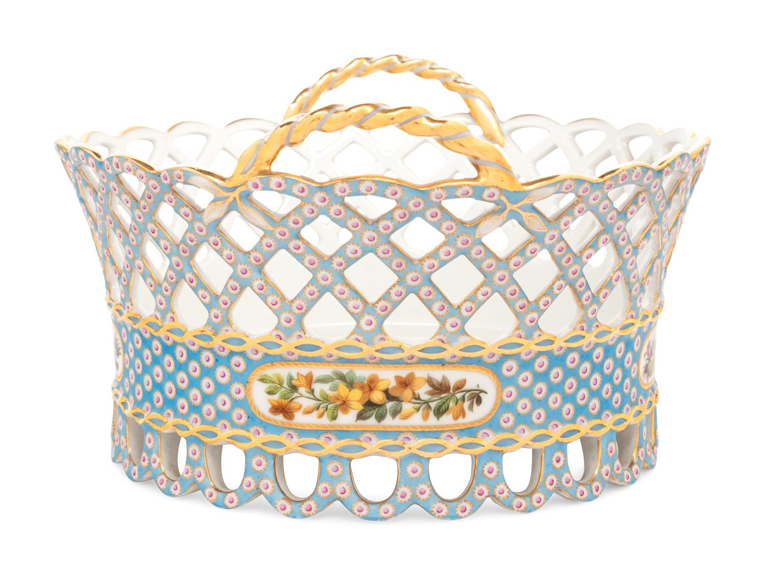 A French Blue-Ground Reticulated Porcelain Basket
