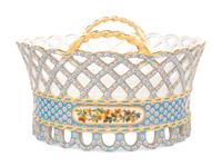 A French Blue-Ground Reticulated Porcelain Basket