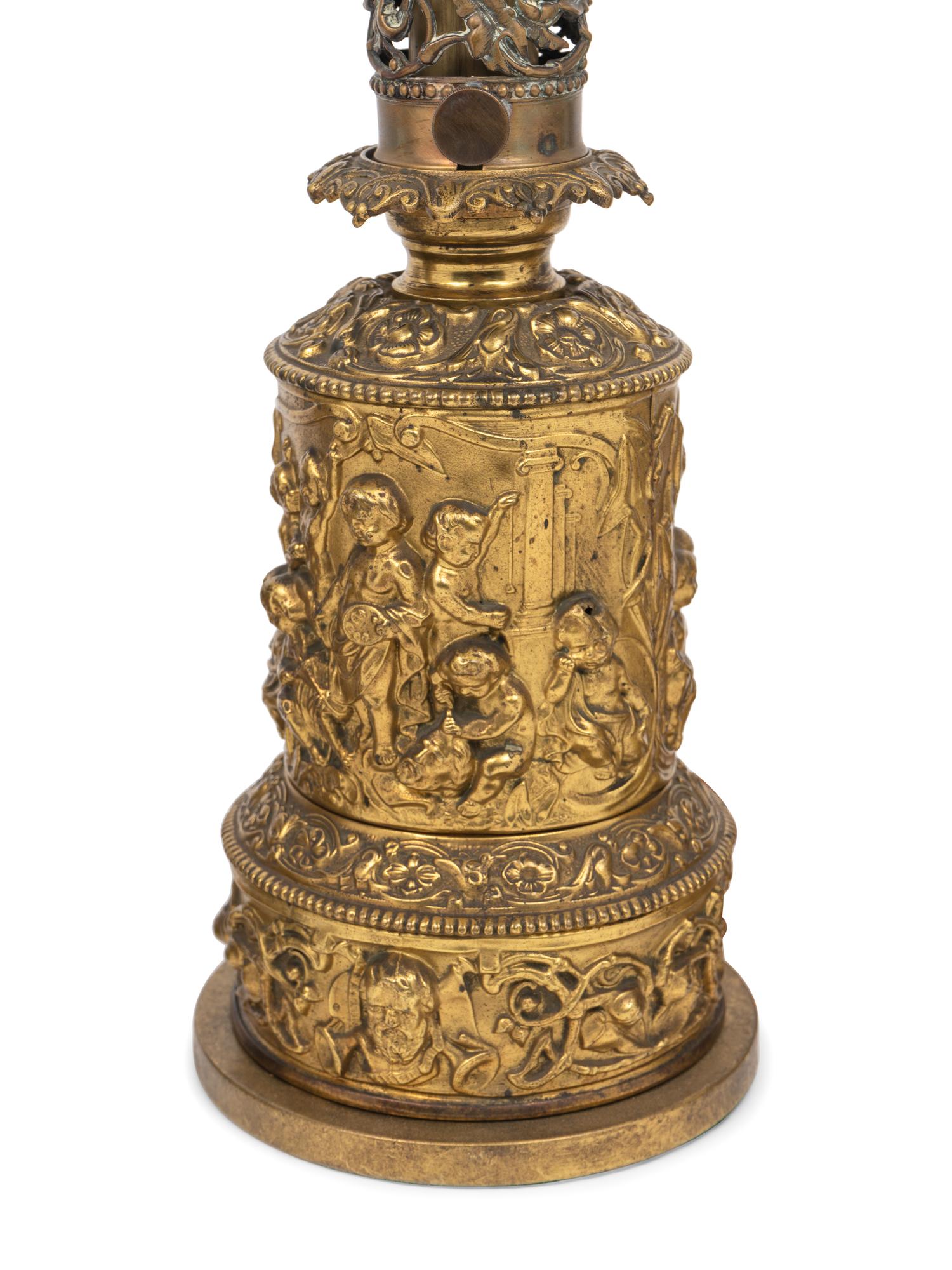 Two Pairs of French Gilt Metal Fluid Lamps Converted to Electricity