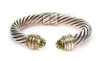 A Sterling Silver, 14 Karat Yellow Gold and Lemon Citrine 'Cable Classics' Bracelet, David Yurman, 29.20 dwts.