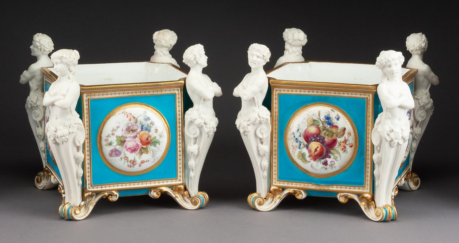 A Pair of Minton Porcelain Jardinieres Height 8 3/4 inches. — 19TH CENTURY