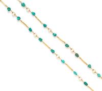 An 18 Karat Yellow Gold, Turquoise and Cultured Pearl Longchain Necklace, 20.10 dwts.