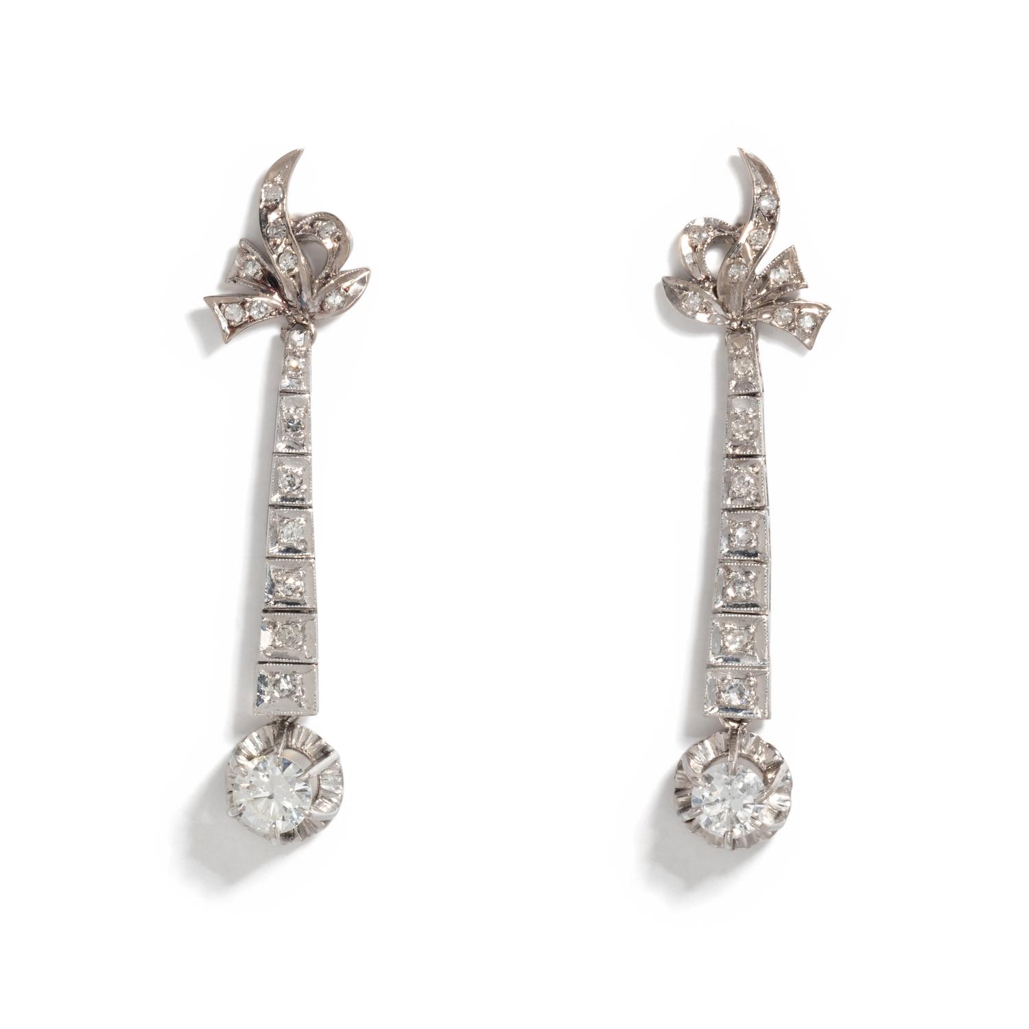 WHITE GOLD AND DIAMOND BOW DROP EARRINGS