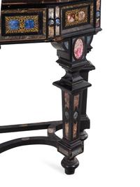 A Florentine Style Gilt Bronze and Specimen Marble-Mounted Ebonized Cabinet on Stand