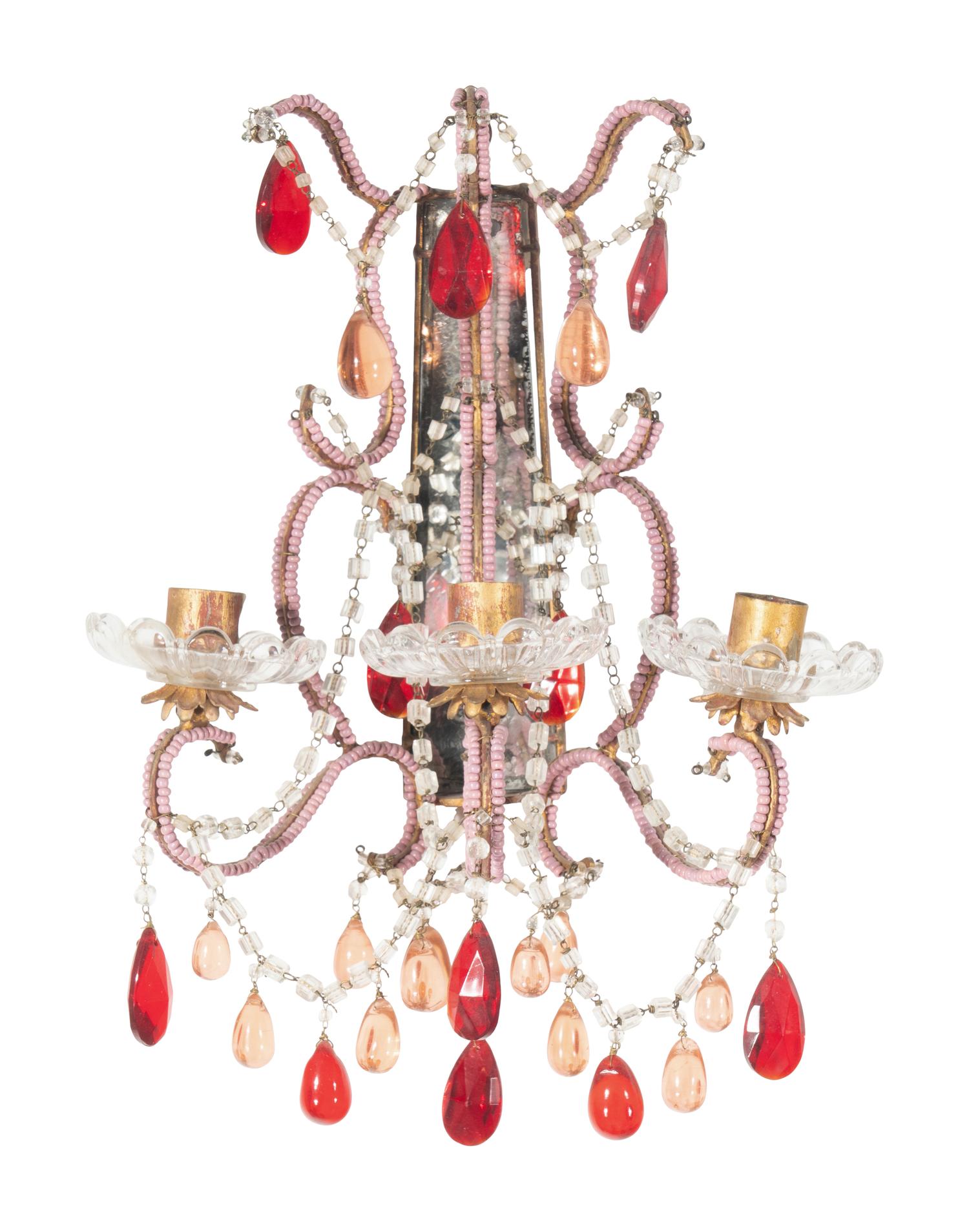 A Pair of Italian Beaded Three-Light Sconces