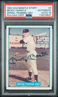 A 1982 ASA Mantle Story Mickey Mantle Signed Autograph Baseball Card No. 4 (PSA 10 AUTO)