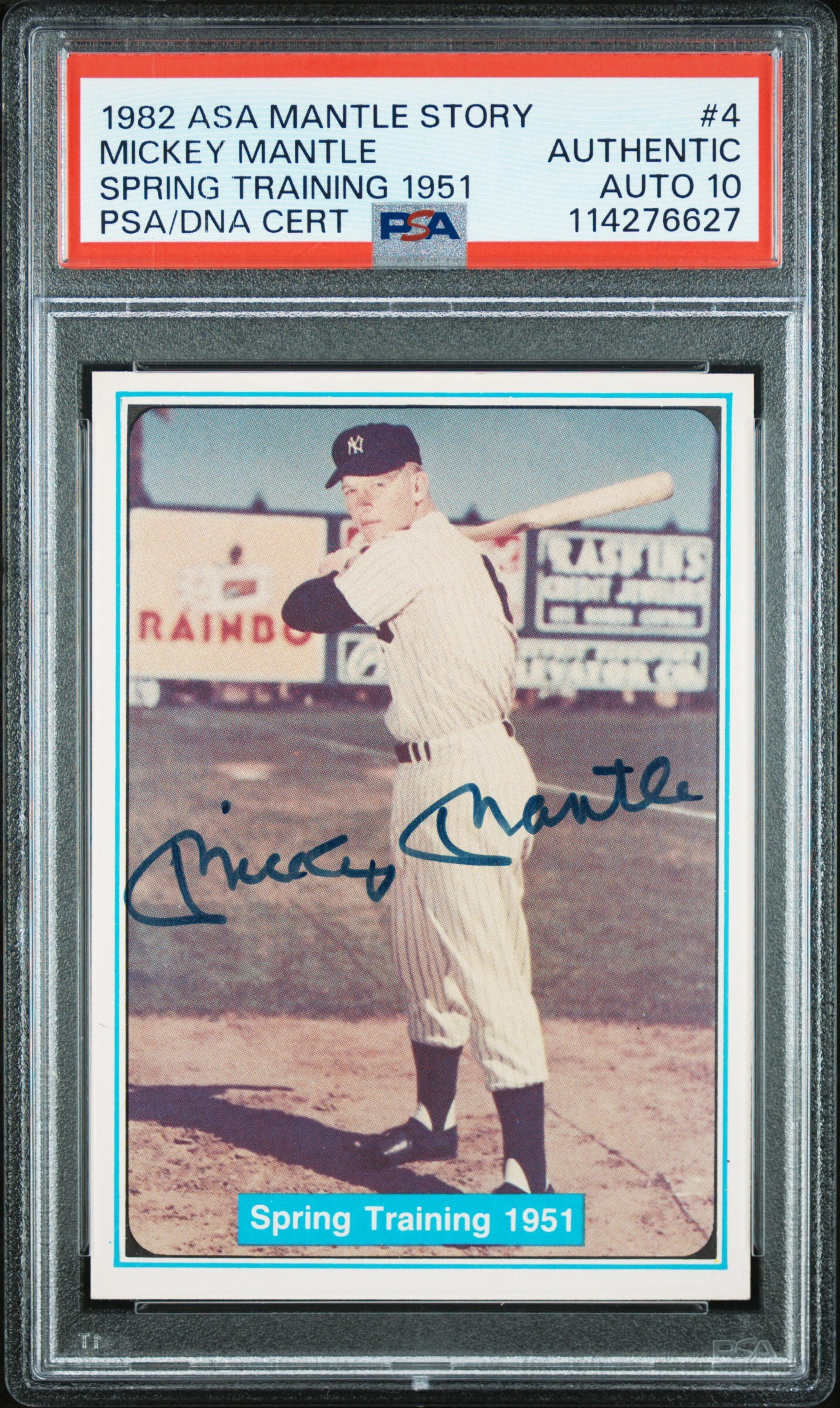 A 1982 ASA Mantle Story Mickey Mantle Signed Autograph Baseball Card No. 4 (PSA 10 AUTO)