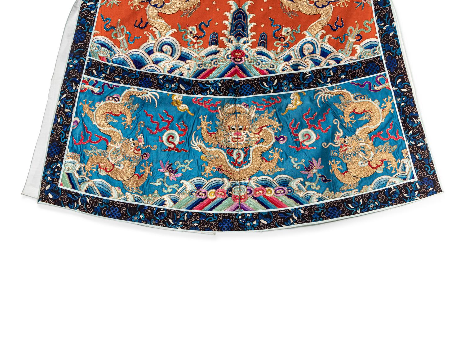 A Chinese Apricot Ground Embroidered Lady's Robe