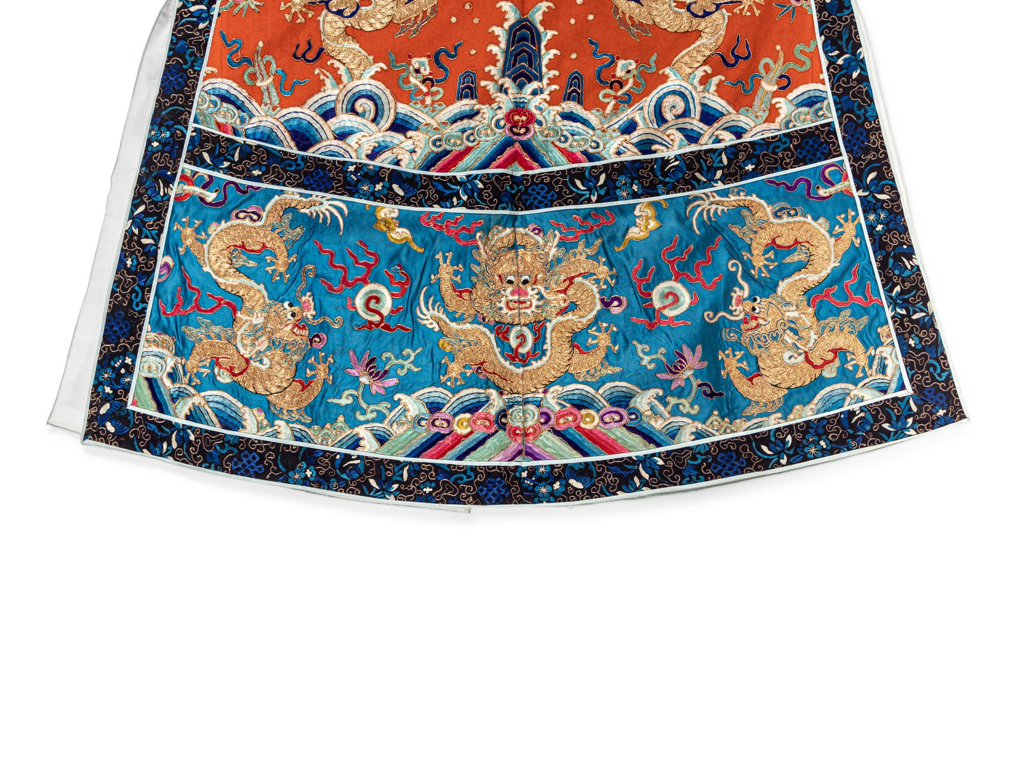 A Chinese Apricot Ground Embroidered Lady's Robe
