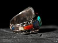 Silver Tufa Cast Shield Ring, with Cobblestone Inlay