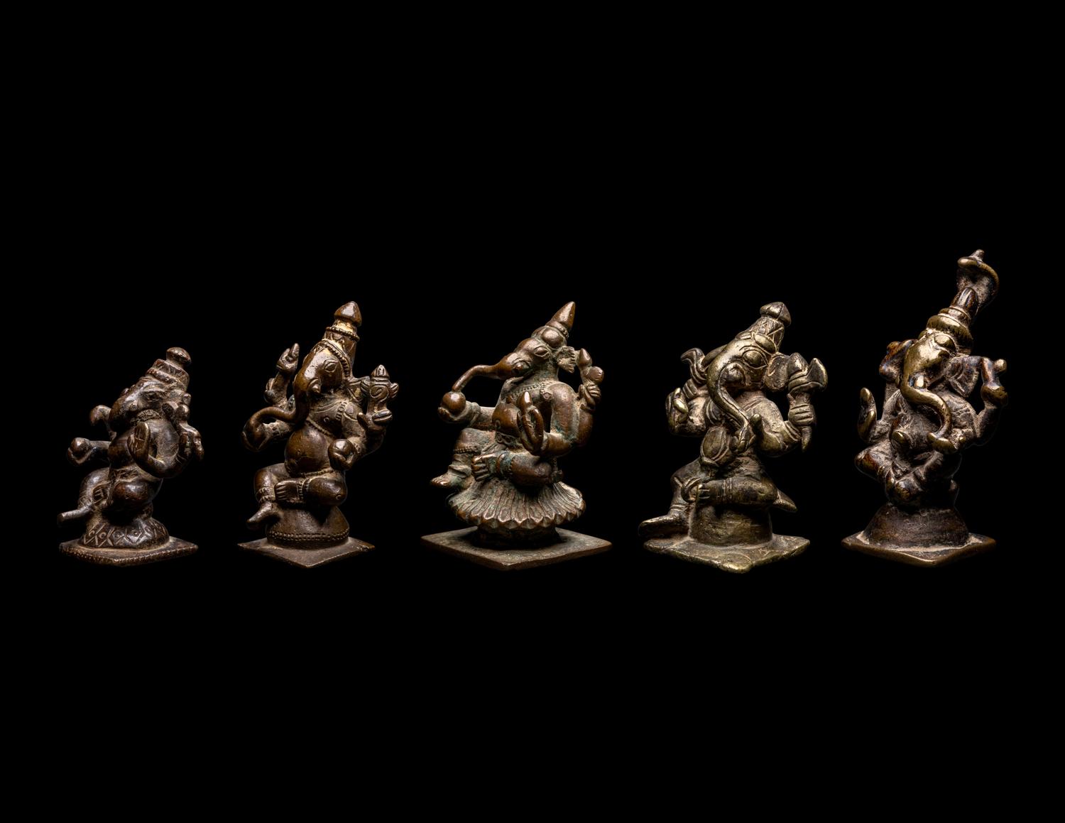 Five Small Indian Bronze Figures of Ganesha