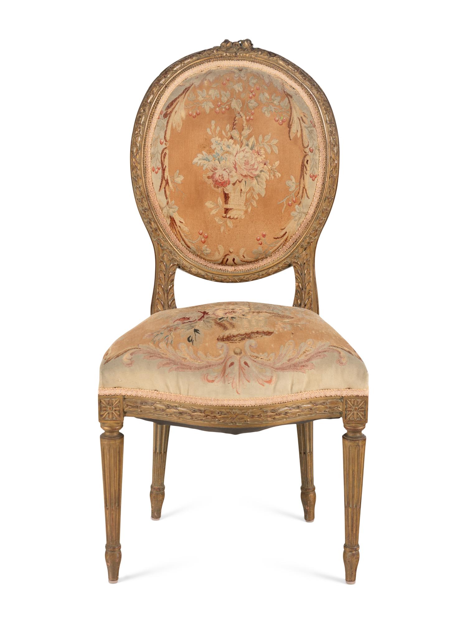 A Louis XVI Style Giltwood Side Chair with Aubusson Tapestry Upholstery