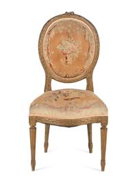 A Louis XVI Style Giltwood Side Chair with Aubusson Tapestry Upholstery