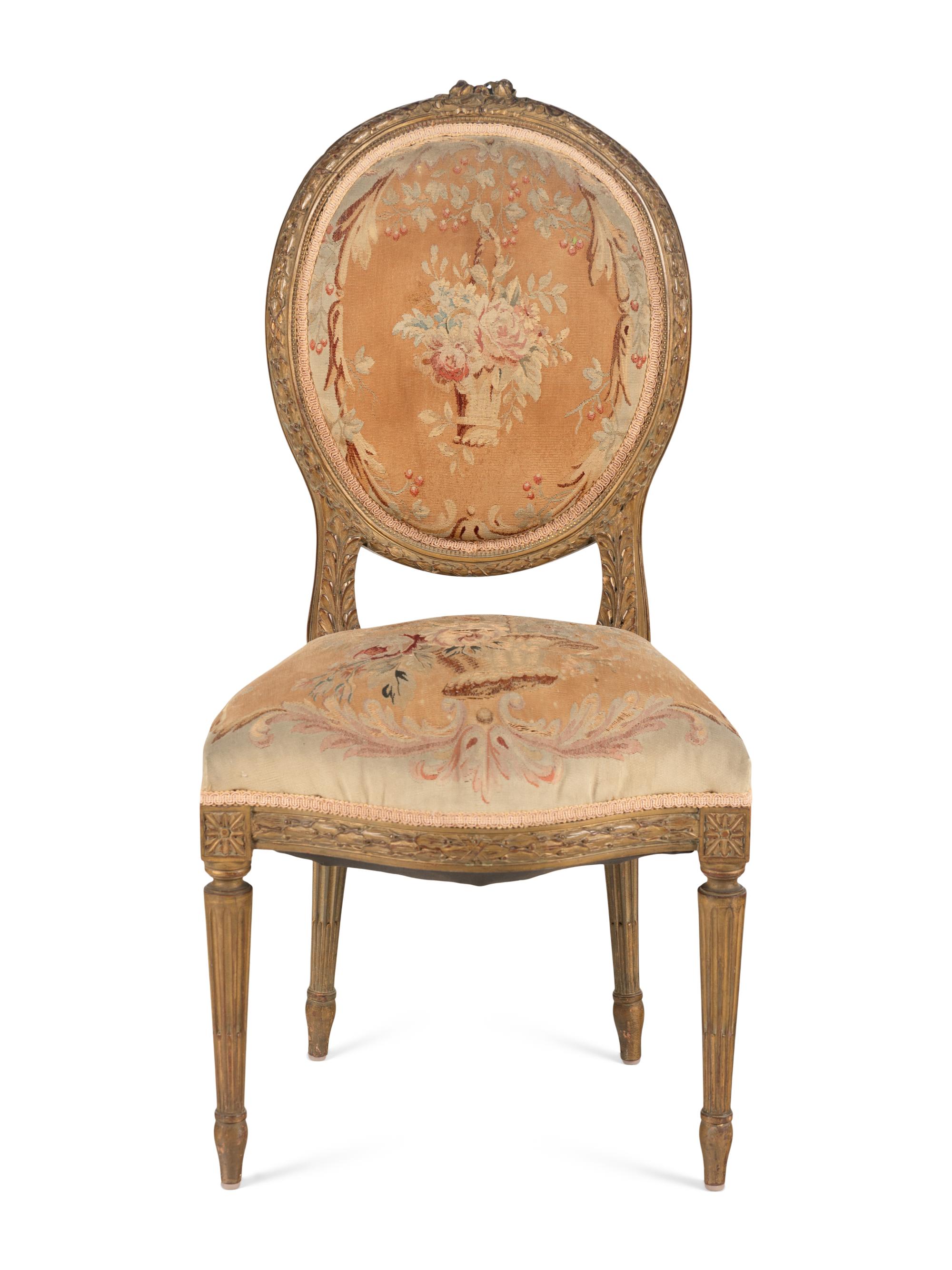 A Louis XVI Style Giltwood Side Chair with Aubusson Tapestry Upholstery