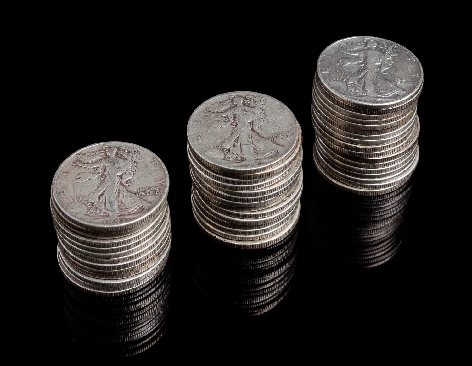 A Group of 45 United States Walking Liberty Half-Dollar Coins