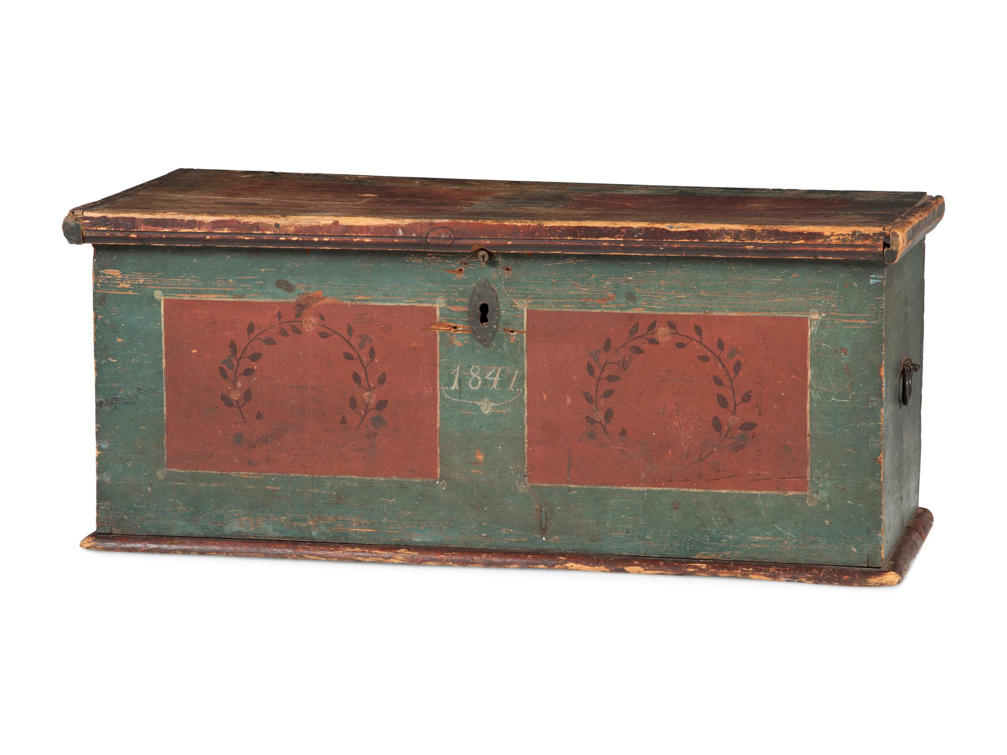 A Country Painted Yellow Pine Storage Chest