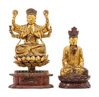 Two Vietnamese Gilt Lacquer Wood Buddhist Figures