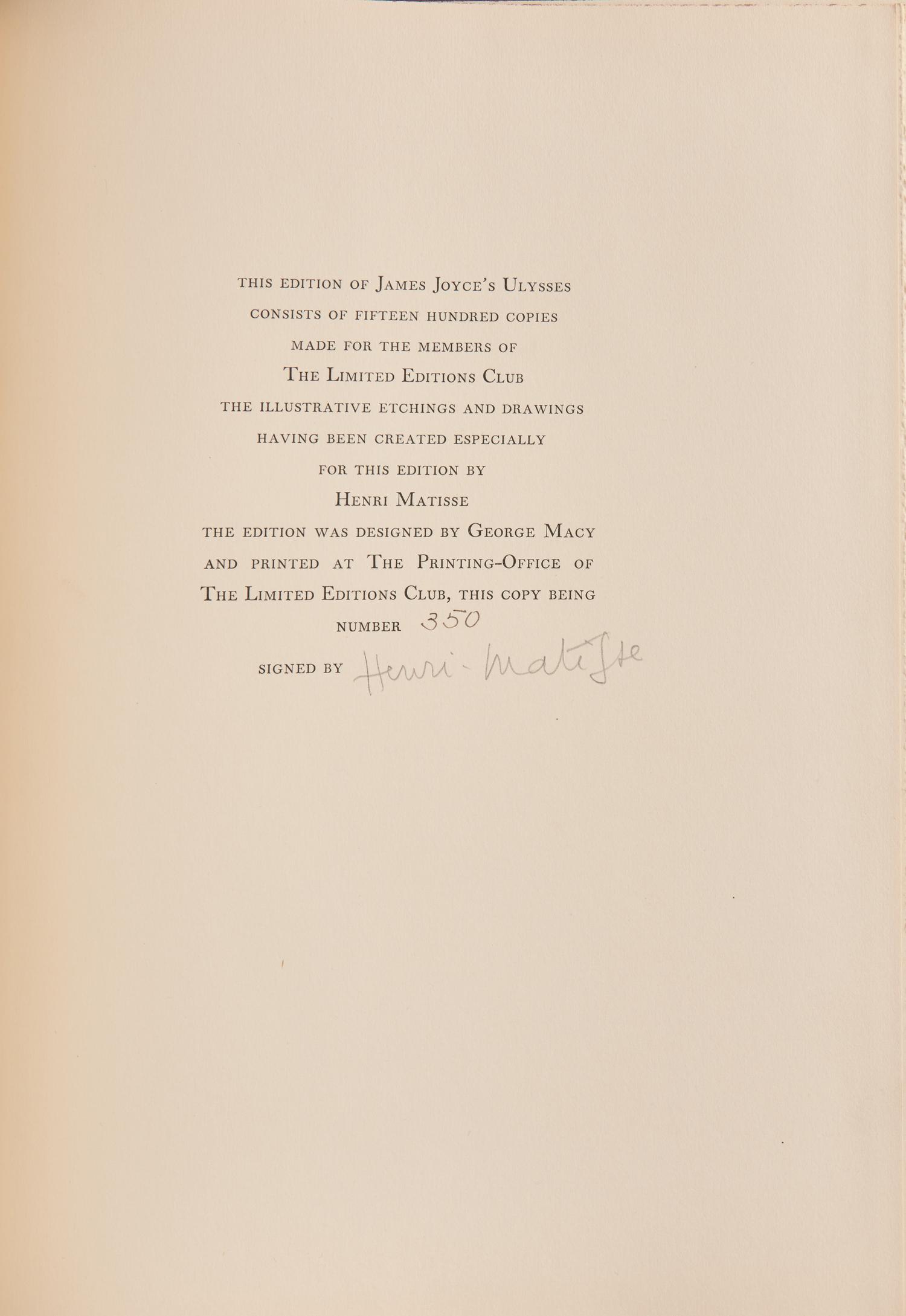 [Literature] [Matisse, Henry] Joyce, James. Ulysses