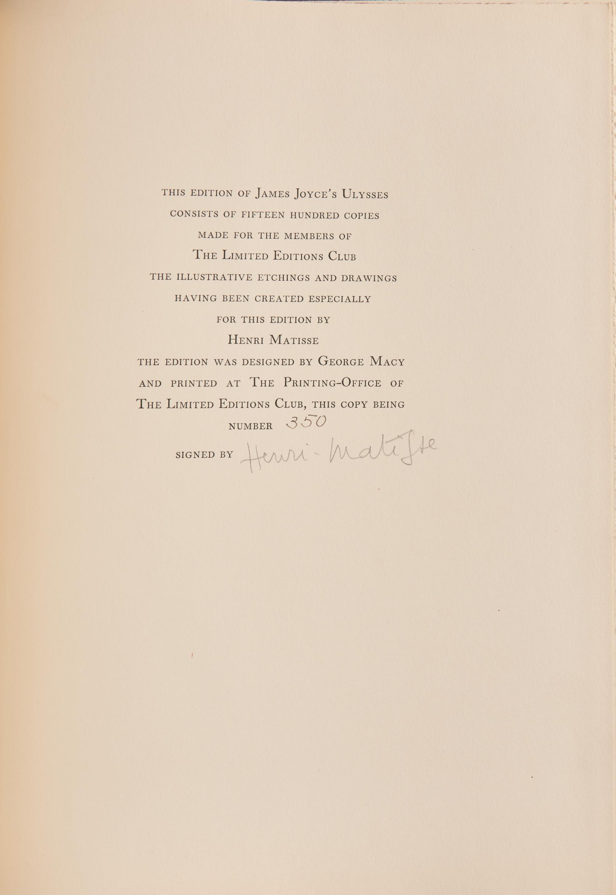 [Literature] [Matisse, Henry] Joyce, James. Ulysses