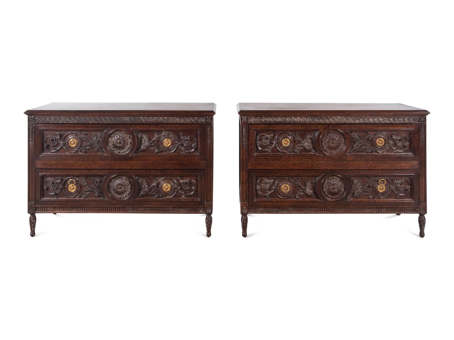 A Pair of Louis XVI Style Two-Drawer Bedside Commodes